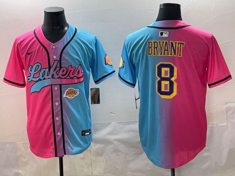 Men 2025 Los Angeles Lakers 8 Bryant Blue pink Nike NBA Jersey style 07